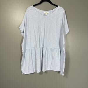Terra & Sky White/Blue Striped Empire Waist Casual Top - 3X - Women's Plus Size
